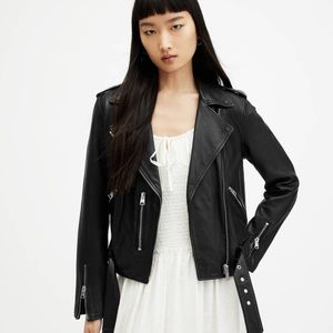 All Saints Balfern Belted Hem Leather Biker Jacket